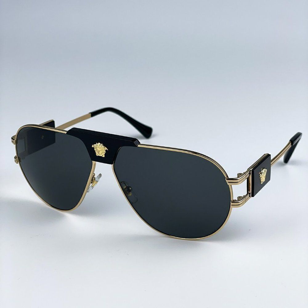 NEW Versace VE2252 100287 BRAND NEW Gold Dark Grey Metal Pilot Unisex Sunglasses